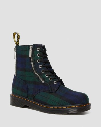 Dr Martens 1460 Zip Tartan Šnurovacie Čižmy Panske Čierne Hnede | 5726-JVQIZ